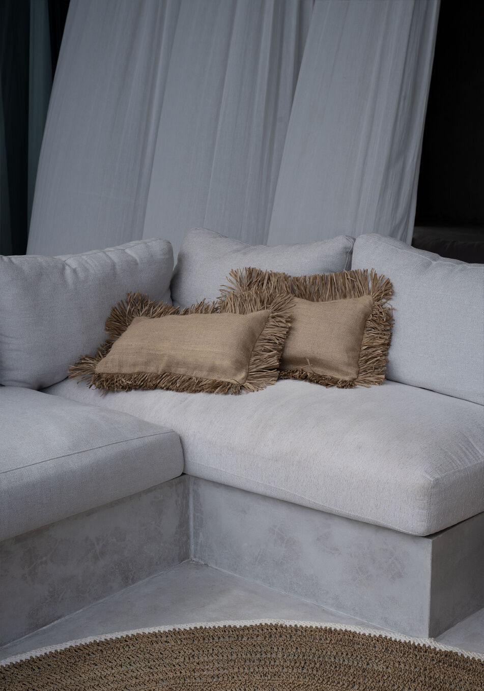 Runder Teppich aus Seegras und Baumwolle – Natur / Weiß – 200