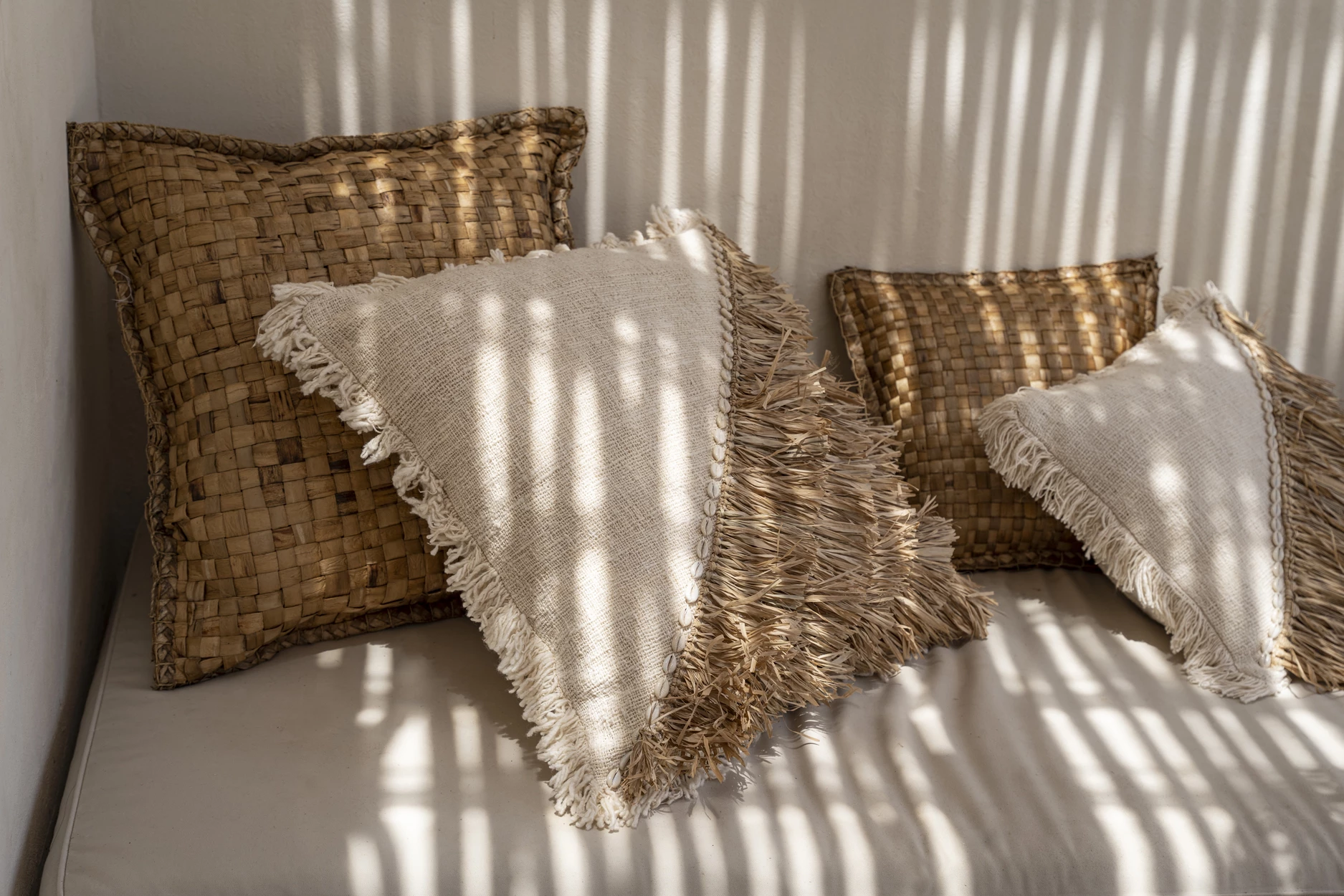 Kissenbezug aus Raffia-Baumwolle - Natur / Weiß - 60x60