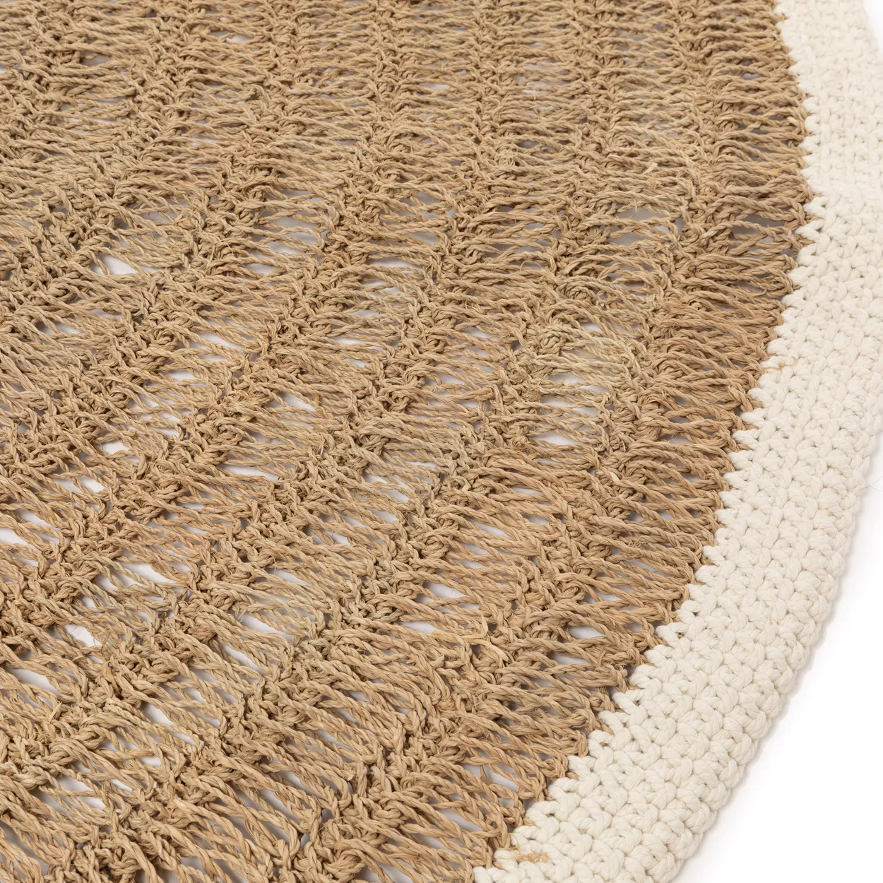 Runder Teppich aus Seegras und Baumwolle – Natur / Weiß – 150