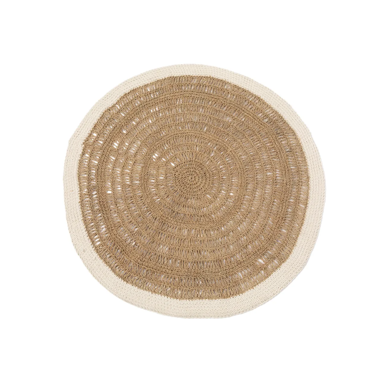 Runder Teppich aus Seegras und Baumwolle – Natur / Weiß – 100