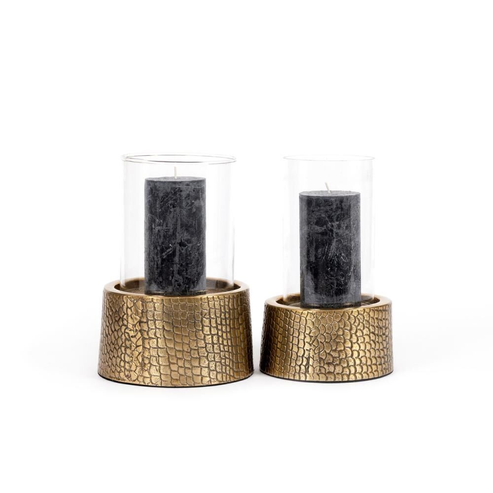 Croco Kerzenhalter mit Glas - Messing - M
