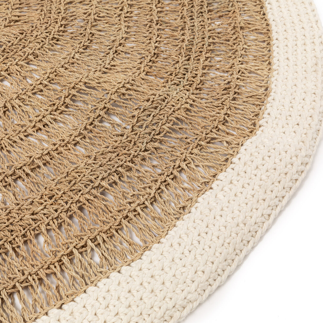 Runder Teppich aus Seegras und Baumwolle – Natur / Weiß – 100