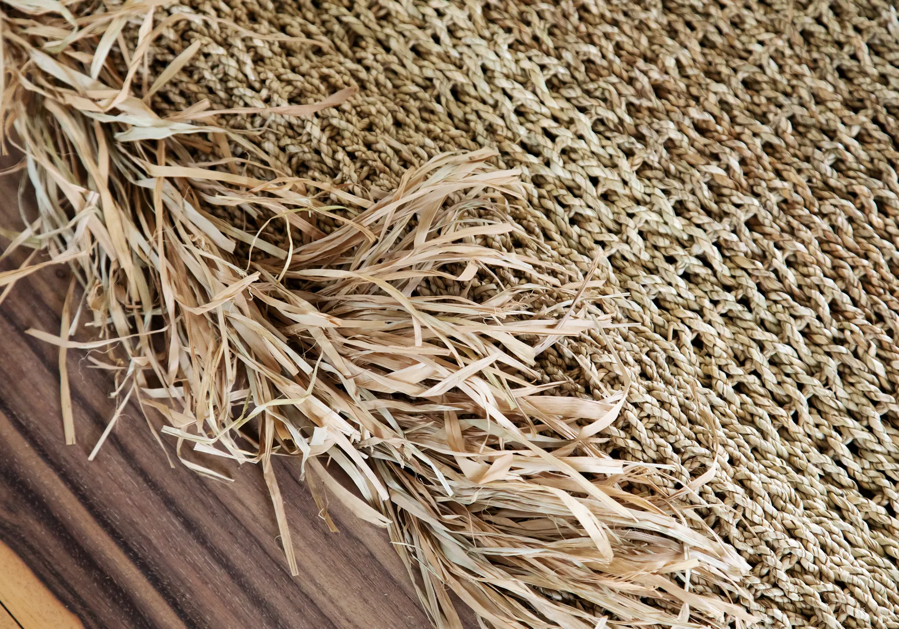 Teppich mit Raffiafransen - Natur - 180x240