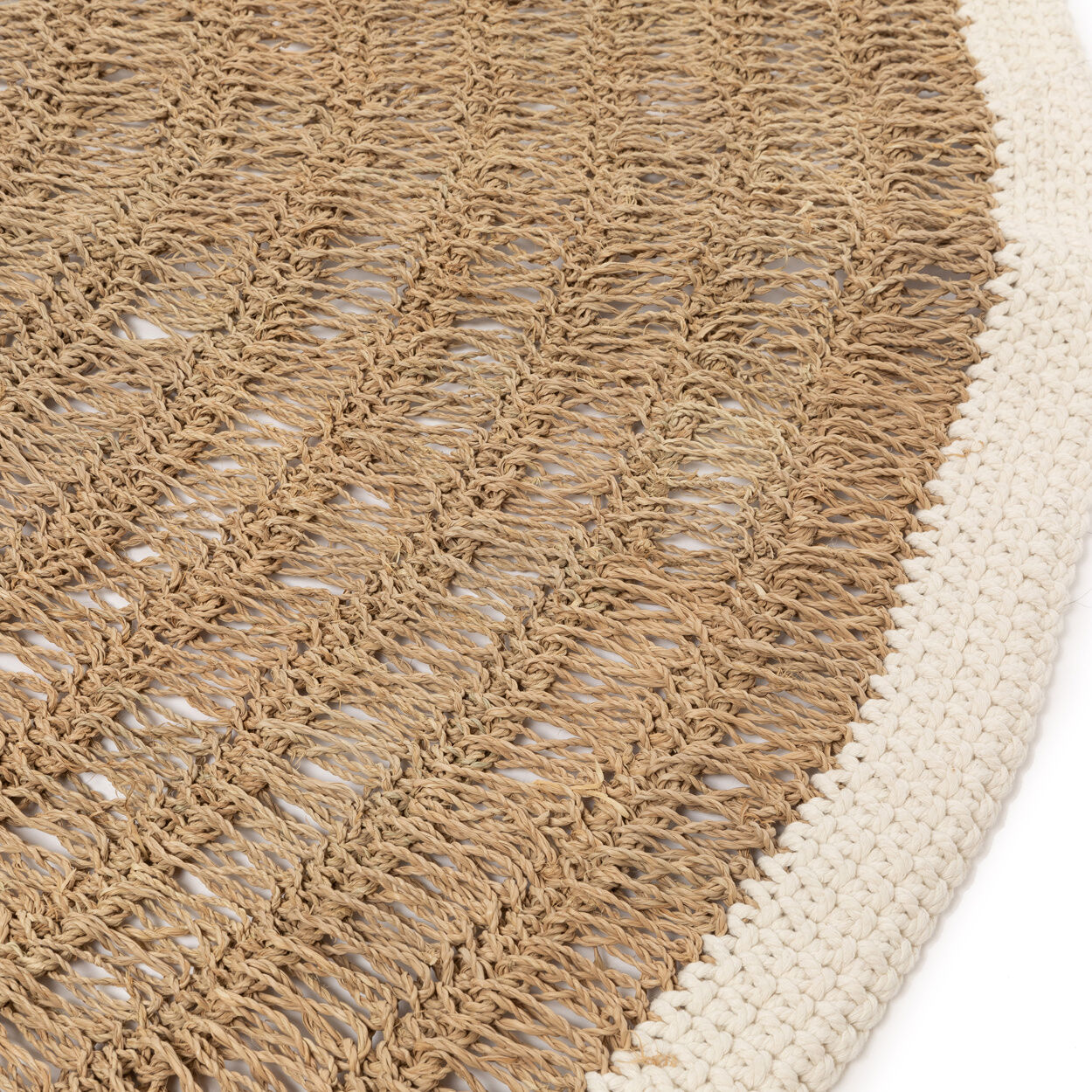 Runder Teppich aus Seegras und Baumwolle – Natur / Weiß – 150