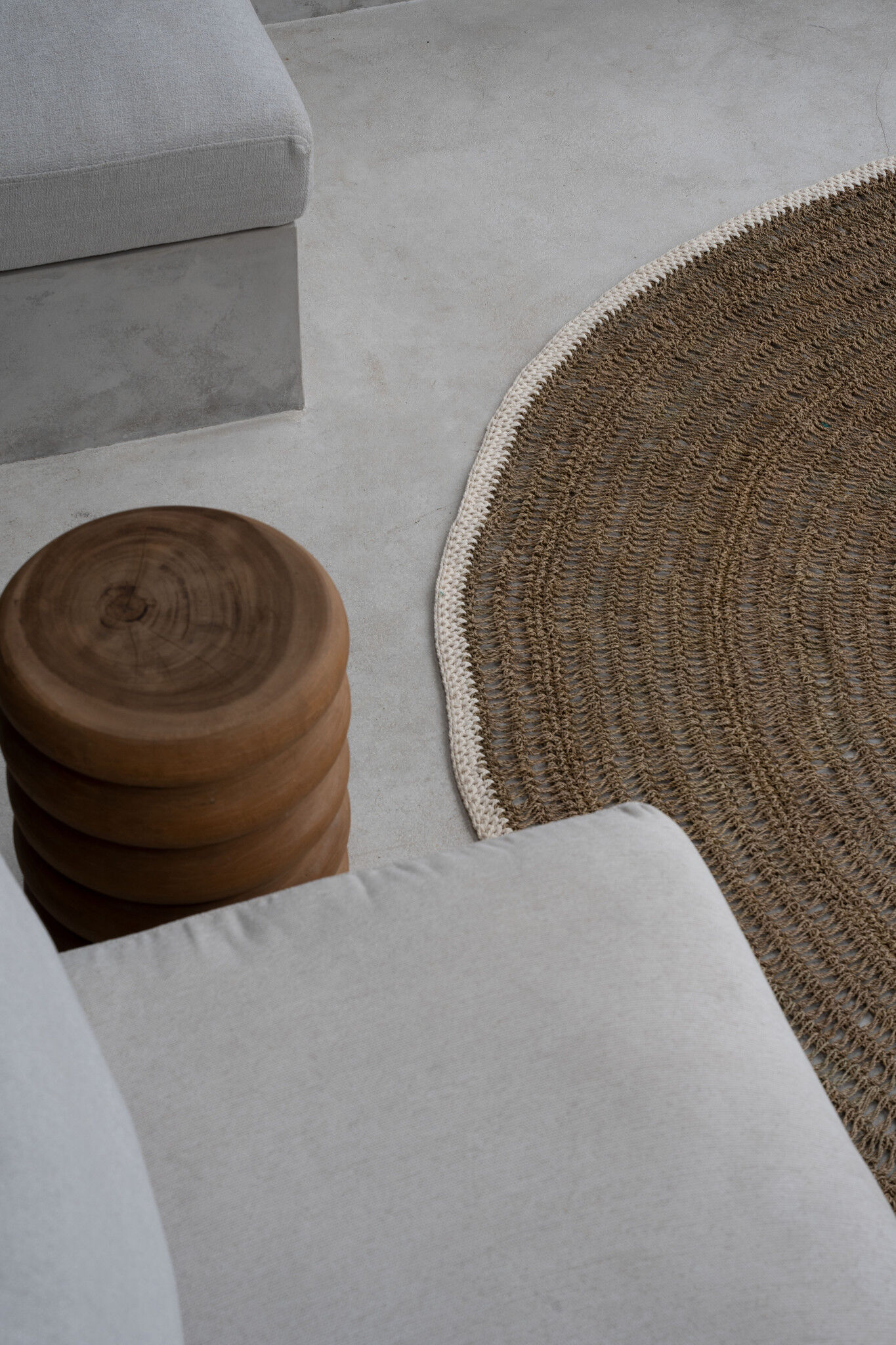 Runder Teppich aus Seegras und Baumwolle – Natur / Weiß – 200
