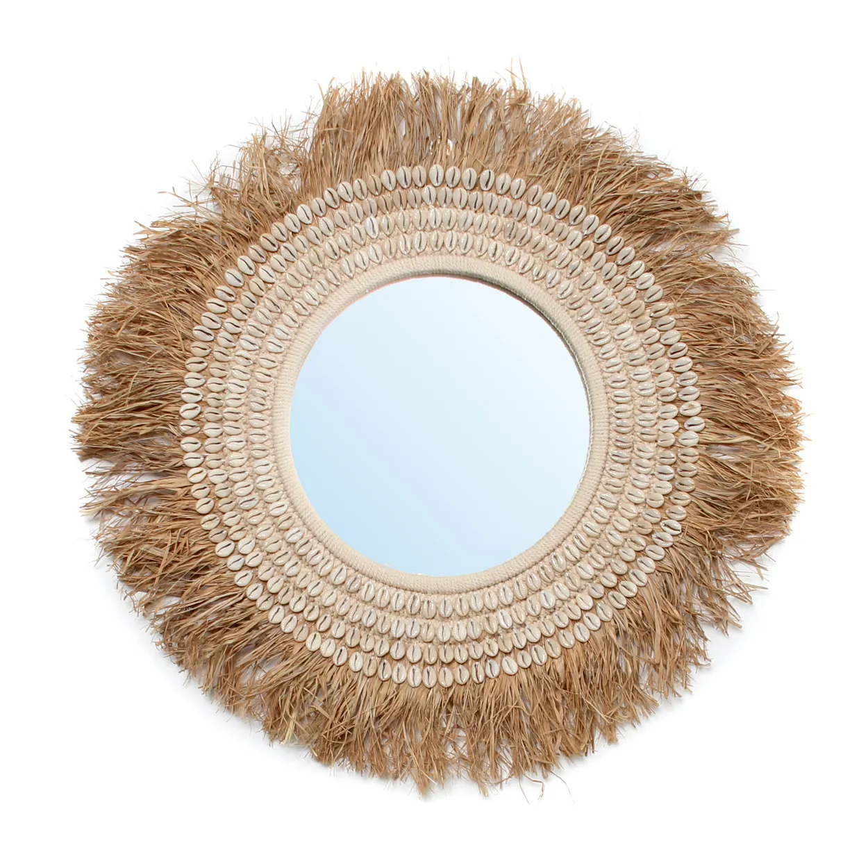 Kauri-Spiegel aus Bast - Natur / weiß