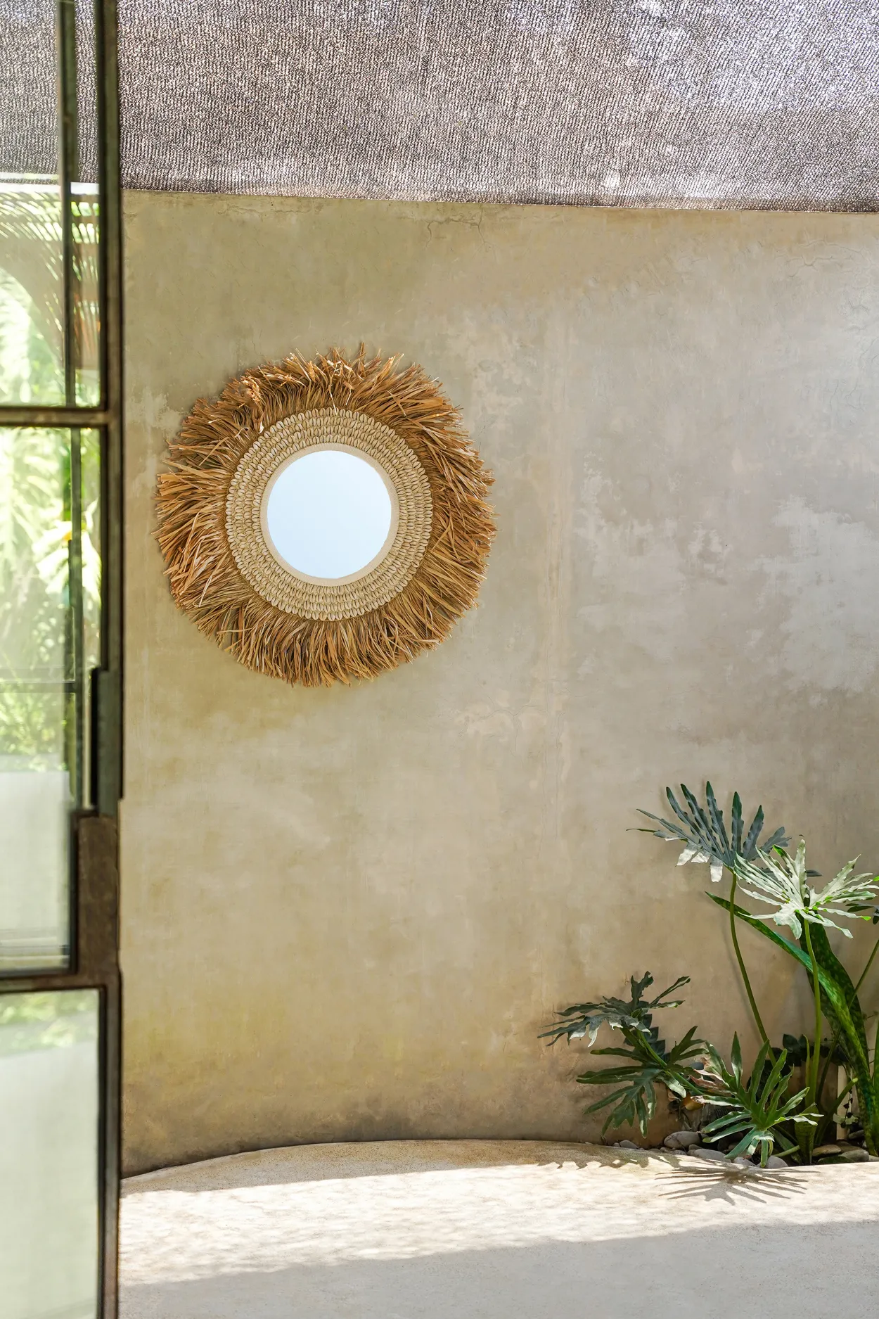 Kauri-Spiegel aus Bast - Natur / weiß